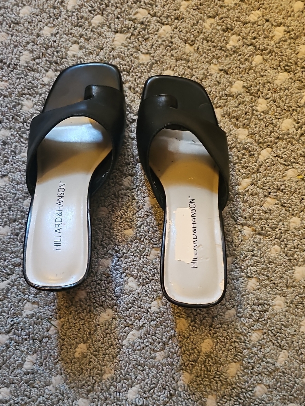 Hillard & Hanson Black Square-Toe Slide Mules